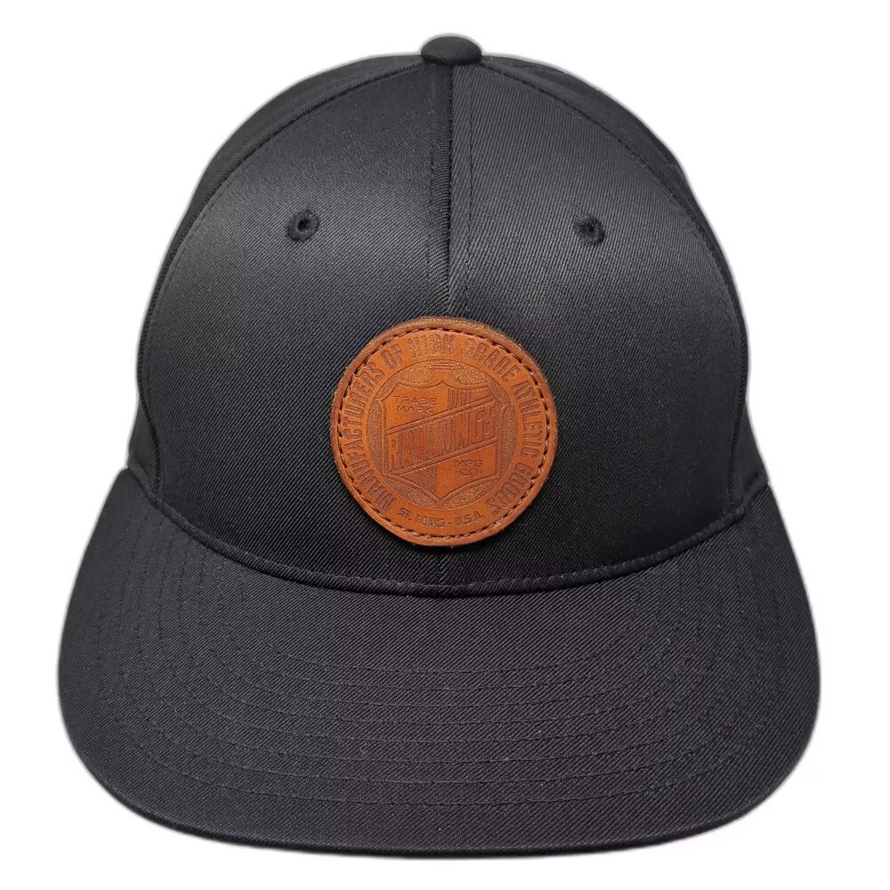 Pacific Headwear Baseball Cap Black Brown M Rawlings Leather Patch Flexfit Hat